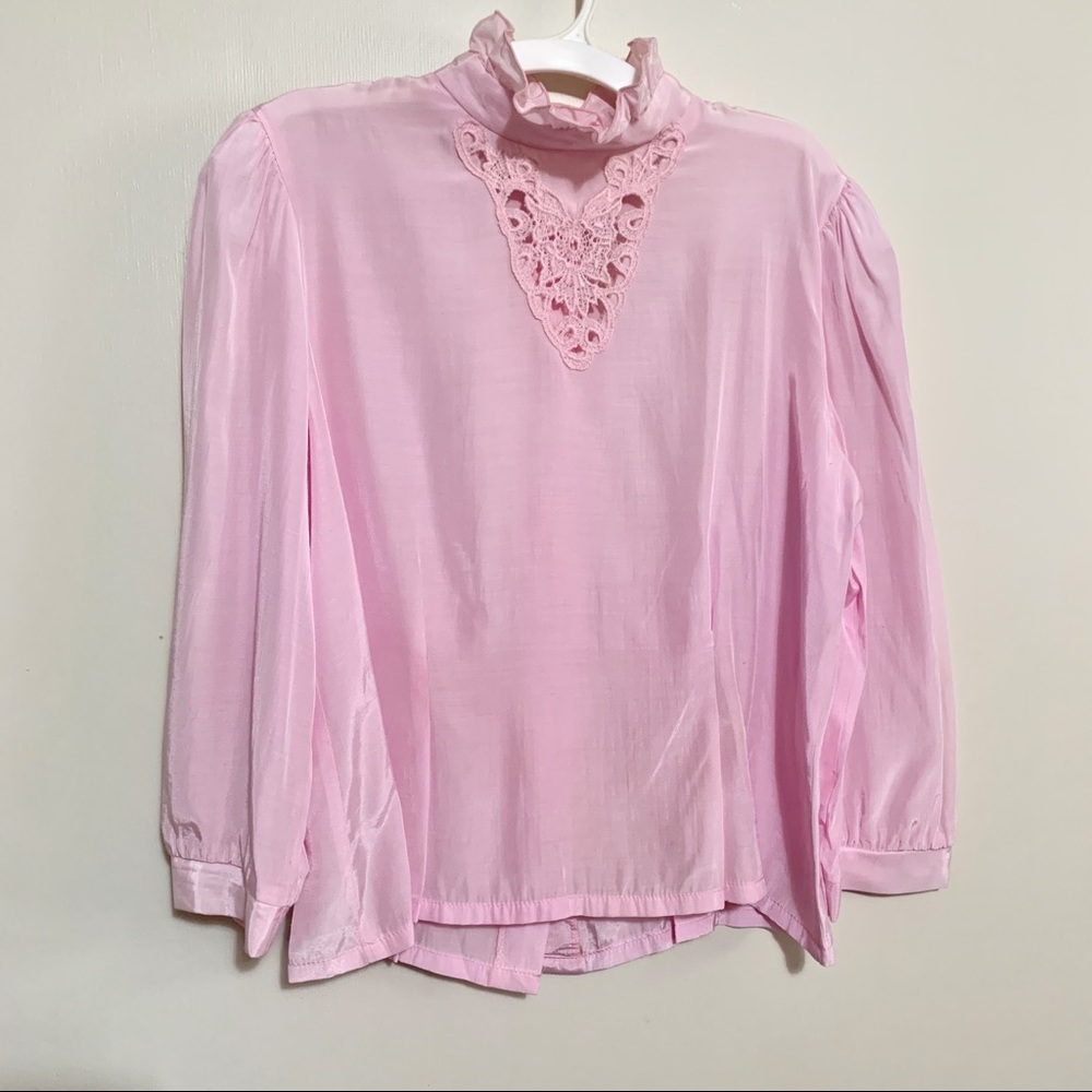 Vintage 80s Satin Cottage Blouse M - Picture 2 of 10